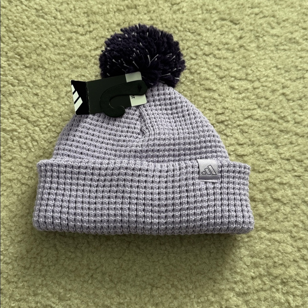 NWT adidas Lavender Knit Beanie with Dark Pom Pom